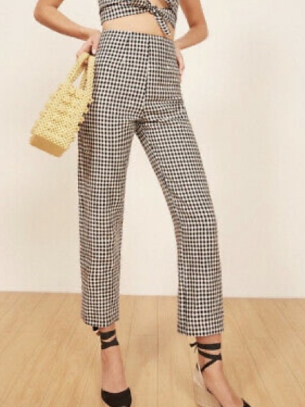 Reformation Noble High-Waist Gingham Pants checked black white retro